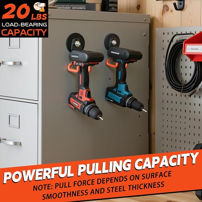 ULIBERMAGNET New Upgraded Heavy Duty Magnetic Garage Hooks,2 Pack Strong Large Magnet Hooks for Power Drill,Garden Tools,Hose,Pegboard,Garage, Workshop,Magnetic Storage Hook for Hanging(Orange) - Image 5