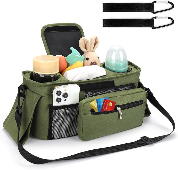 Accmor Universal Stroller Organizer with Insulated Cup Holder Detachable Phone Bag and Shoulder Strap,Stroller Bag Caddy Organizer for Uppababy, Baby Jogger, Britax Strollers - Image 2
