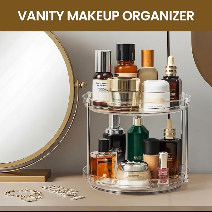 2 Tier Non-Skid Acrylic Lazy Susan Organizer - Rotating Spice Rack - Turntable Organization for Kitchen, Pantry, Countertop, Closet, Bathroom, Vanity, Medicine Cabinet Organizing,10'' - Image 6