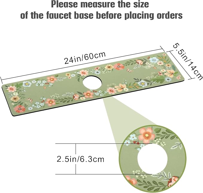 Sink Faucet Absorbing Mat, 2 Pack Drying Mat Around Faucet Sink Splash Guard Behind Faucet Sinkmat For Kitchen Bathroom Island Rv 24 * 5.5 Inch (60 * 14 cm) - Image 2