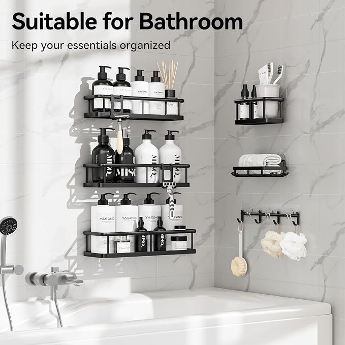 Shower Caddy Adhesive, Rustproof Shower Organizer with Soap Holder, Large Capacity Shower Shelves for Inside Shower, No Drilling Bathroom Organizers and Storage for Home Decor 6 Pack Black - Image 6