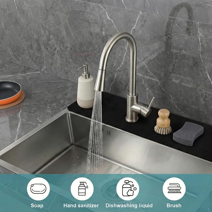 33 Lx5.5 W Long Kitchen Sink Faucet Mat: Customizable Black Splash Guard with Pre-Cut Center Hole for Large Double bowl Sink, DIY to Fits irregular & 2, 3, 4 hole sinks with Soap Dispenser & Air Gap - Image 8