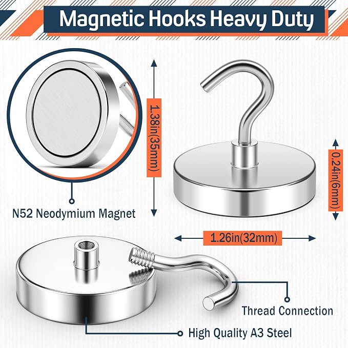 FINDMAG 20 Pack Magnetic Hooks, 110LB+ Magnet Hooks Heavy Duty, Silver | Heavy Duty Magnetic Hooks for Cruise Cabins, Strong Neodymium Hooks for Fridge, Refrigerator, Office, Kitchen and Classroom - Image 7