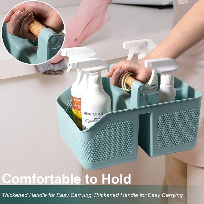 Plastic Shower Caddy Portable Shower Basket with Bamboo Handle, Blue | Cleaning Caddy Organizer Storage Tote for Bathroom, College Dorm Essentials, Bath Toy Storage - Image 5