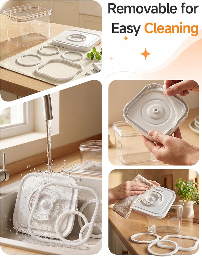 FEPPO Vacuum Sealers Containers for Food Storage, 3 Pcs Set [1* Small, 1* Medium, 1* Large] Works with Handheld Compact Vacuum Sealer Machine for Fridge, Freezer & Pantry, BPA-Free, Date Tracking Lid - Image 5