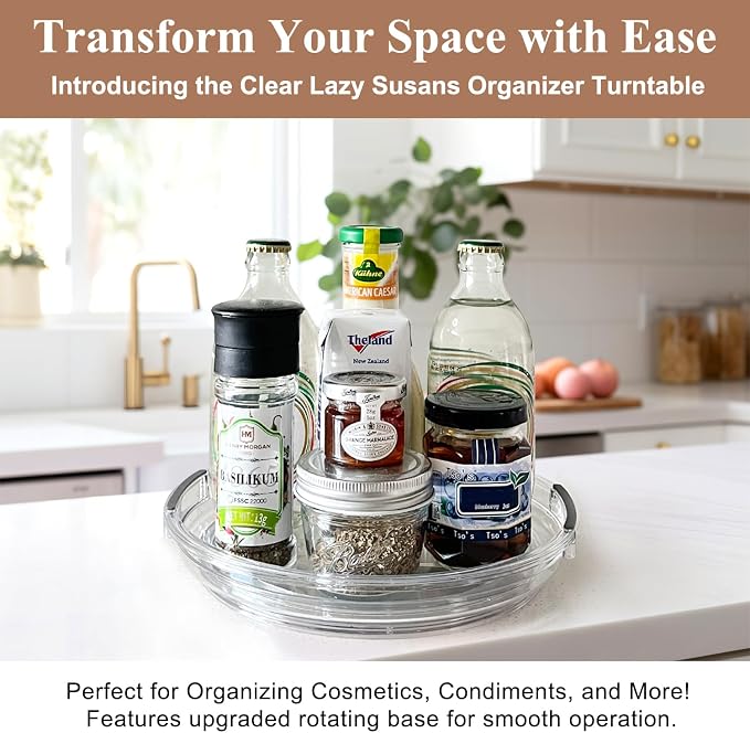 INCOSTAR 4 Pack Lazy Susan, 9 Inch Clear Turntable for Kitchen Cabinet | Rotating Spice Rack, Pantry Organizer and Storage, Bathroom Countertop Organizing for Makeup Vanity - Image 9