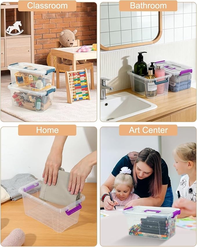 Storage Bins with Lids,7Qt Clear Stackable Storage Containers With Lids Buckle Latches.Perfect for LEGO, Crafts, Office Supplies, and Dorm Room Organization,6-Pack (Clear) - Image 6