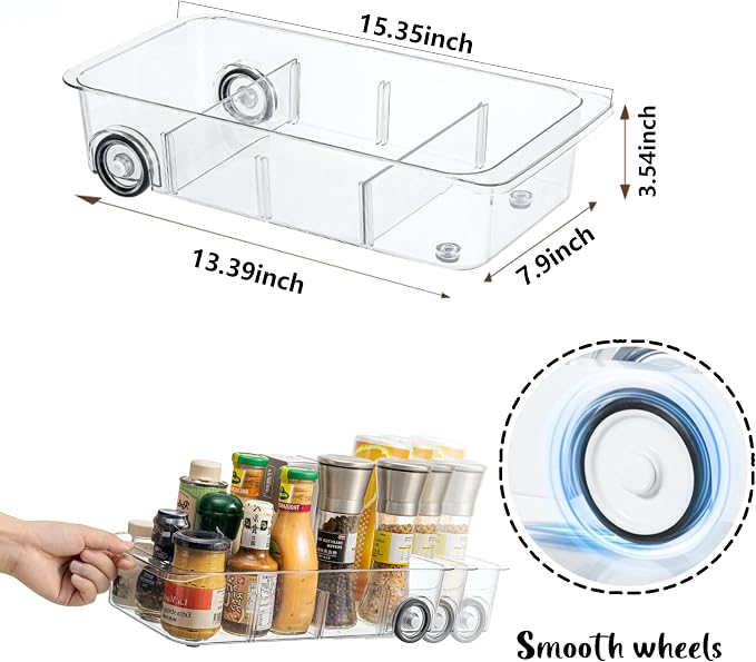 LXLXXL Fridge Organizer and Storage Drawer Rolling Refrigerator Bins,3 Pack | Silicone Wheels,3 Pack Adjustable Dividers,Easy to Clean,Organizer for Fridge,Pantry,Bathroom and Cabinet Organization - Image 2