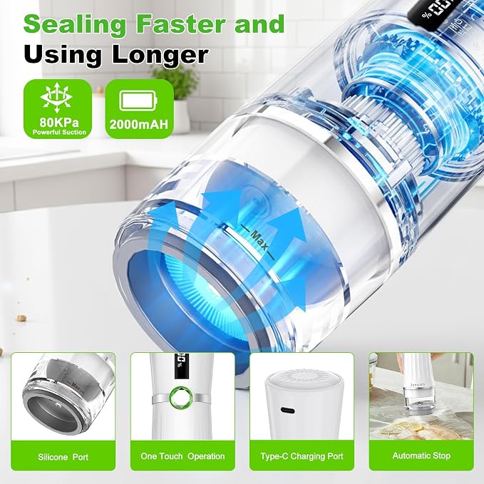 Vacuum Sealer for Food (Compact Vacuum Sealer Machine + 40 Reusable Vacuum Bags), Handheld Vacuum Food saver with LED Display for 10X Preservation, Powerful 80Kpa Portable Vacuum Sealer - Image 4