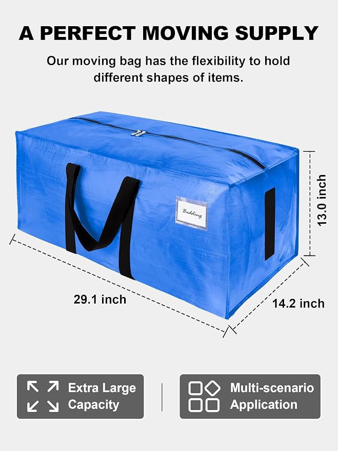 HOMESURE Supports 200lbs Heavy Duty Moving Bags - Strong Zipper & Wrap-Around Handles - Water-Resistant Storage Totes, Durable Alternative to Moving Boxes - 4 Pack - Sky Blue - Image 5