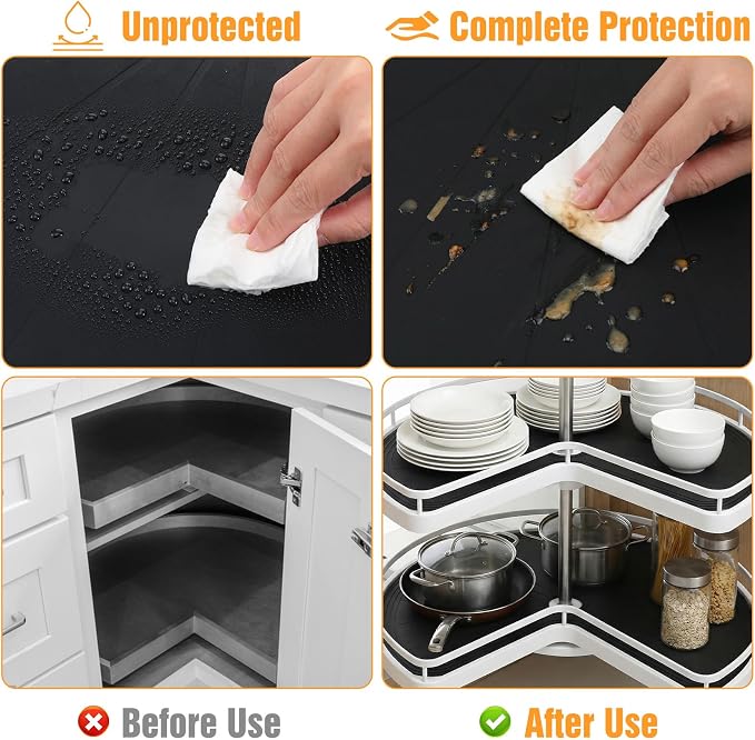 2 Pcs Lazy Susan Shelf Liners - Non Adhesive, Non Slip Kitchen Cabinet Liners for Refrigerator, Pantry, Sink & Cupboard Storage(27 Inch) - Image 4