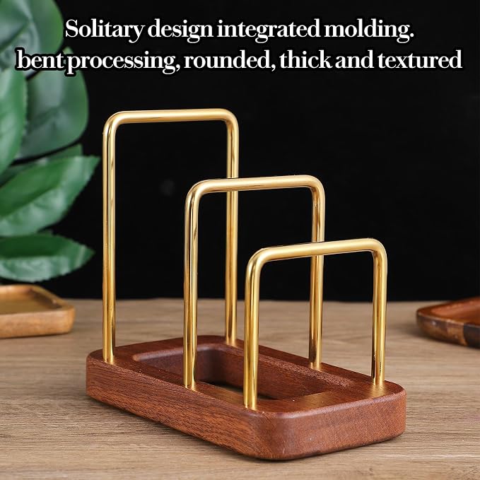 2Pcs Chopping Board Rack with Wood Base, Multi Layer Lid Holder Baking Pan Storage Organizer for Kitchen Cabinet, Durable Stainless Steel & Solid Wood Construction - Image 6