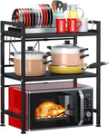 PUSDON 3-Tier Expandable Microwave Oven Rack, Countertop Baker's Rack Style Shelf, Heavy Duty Adjustable Standing Shelf with Hooks, 160lbs Capacity Kitchen Space Saver, Matte Black by PUSDON