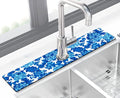 Kitchen Sink Splash Guard Faucet Mat Super Absorbent Fast Drying Mat Sink Gadgets Splash Guard Behind Faucet Drip Catcher for Kitchen (Blue Flowers, 23.5x5.5in) by THIDEAPE