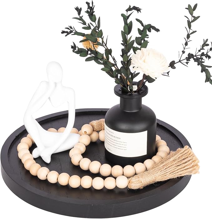 Wood Lazy Susan Organizer Kitchen Turntable for Cabinet Farmhouse Bathroom Decor Round Decorative Tray for Vanity, Counter, Sink, Coffee Table, 10 Inch, Black | waterpoof, East clean, Non-slip, Pantry Table Decorative Tray for condiment, spice - Image 8