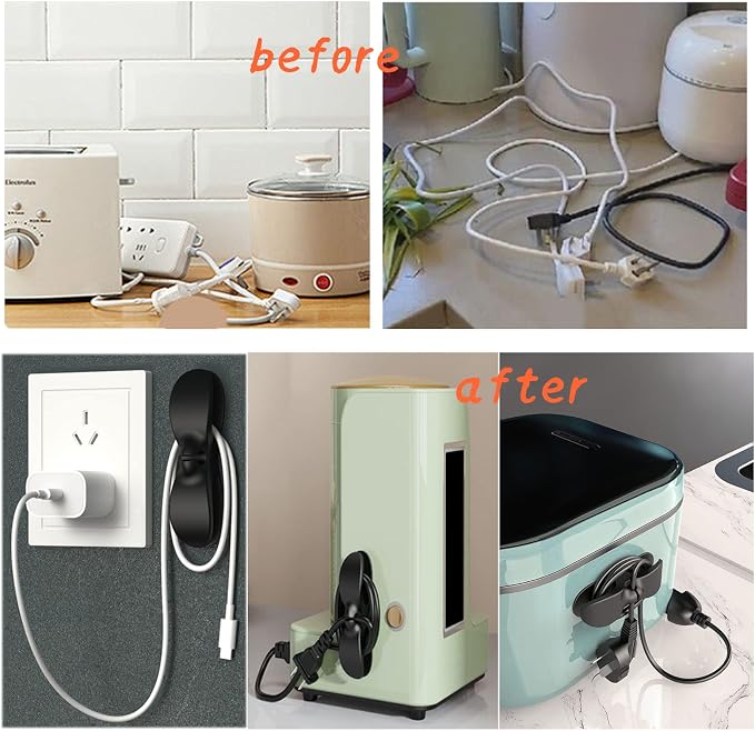 4PCS Cord Organizer For Appliances,UMUST Kitchen Appliance Cord Winder Holder, Cable Wrapper Stick Firmly for Coffee Maker Pressure Cooker Etc (Black) - Image 7