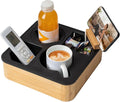 Couch Cup Holder Tray, Bamboo Couch Caddy with Rotatable Phone Holder for Bed Organizer, Waterproof Anti-spill Sofa Cup Holder for Snacks Beverage Remote Black by Hitseon