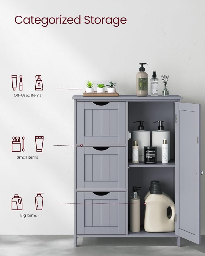 VASAGLE Floor Storage Cabinet, Freestanding Storage Unit with 3 Drawers, 1 Adjustable Shelf, for Bathroom Living Room Dining Kitchen, 11.8 x 23.6 x 31.5 Inches, Dove Gray UBBC049G02 - Image 4