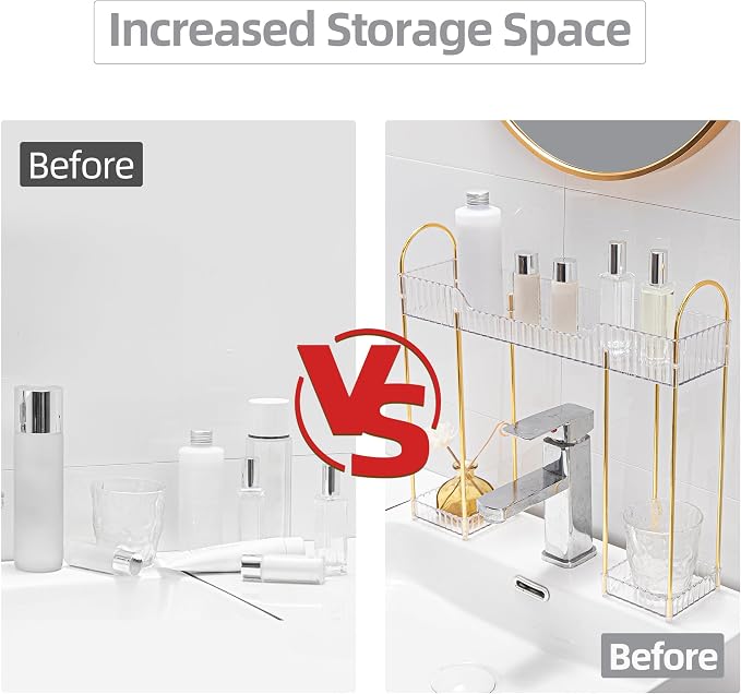 YCIA&DONE Bathroom Countertop Organizer Over the Faucet, Narrow Counter Organizers Above Sink, Table Mounted Shelf for Kitchen, Toilet, Laundry(White Clear) - Image 7