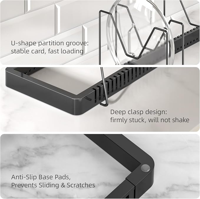 Pots and Pans Organizer under Cabinet, Expandable Pot Lid Organizer Holder with 10 Adjustable Compartment, Pan Organizers inside Cabinet for Lids, Bakeware, Kitchen Storage Pot Rack, Black - Image 4