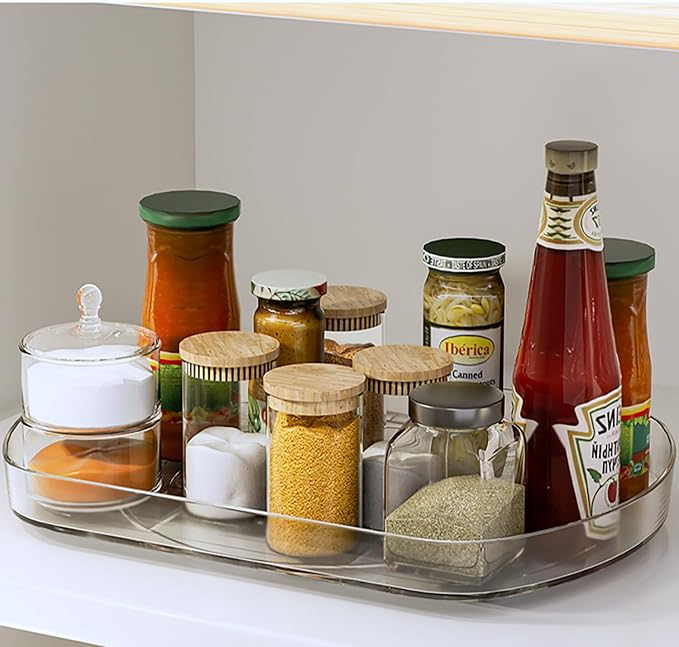 Voova 360 Degree Refrigerator Lazy Susan Turntable, 1 Pack | Rectangular pull-out rotating organizer with suction cups for easy access in fridges, cabinets, pantries and countertops - Image 8