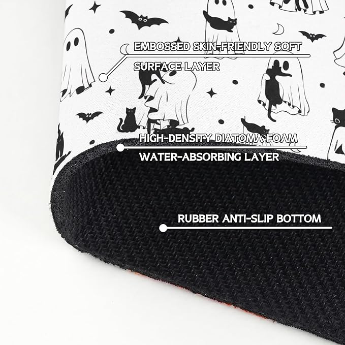 Halloween Kitchen Sink Splash Guard Faucet Mat,Cats Ghosts Bat Halloween Faucet Non-Slip Absorbent Mat,Farmhouse Sink Splash Guard Behind Faucet for Kitchen Bathroom,15"x5.5" - Image 5
