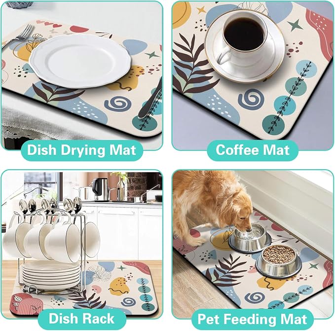Dish Drying Mat for Kitchen Counter Matt, 2PCS 19"x12" Dish Drainer Mat & 24"x5.5" Sink Splash Guard, Super Absorbent Non-slip Rubber Backed - Image 6