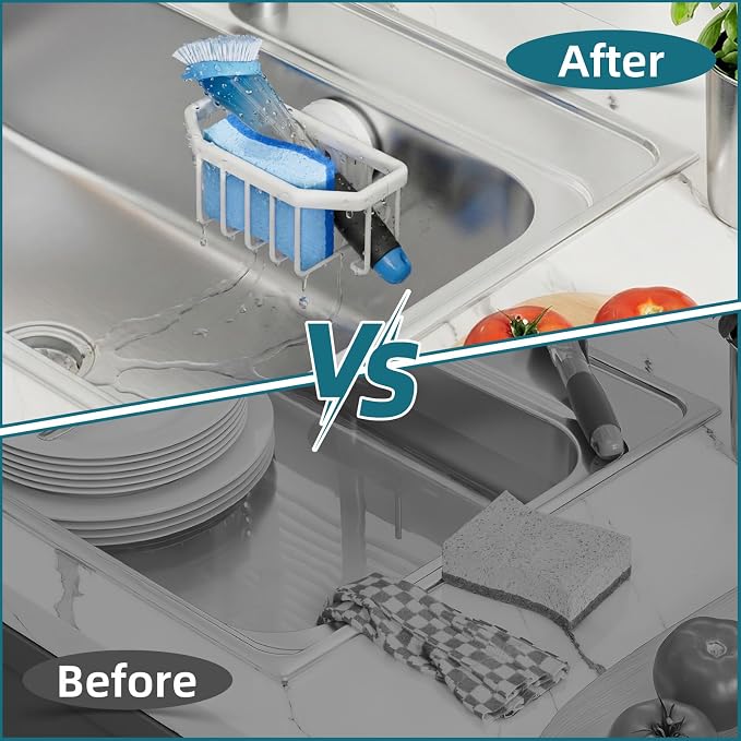 TAILI Sink Caddy with Strong Suction Cup, Sponge Holder for Sink-White | for Kitchen Sink Organizer, Removable Sponge Caddy Inside Sink, Rustproof Aluminum Holder for Sponges, Brushes, Scrubber - Image 8