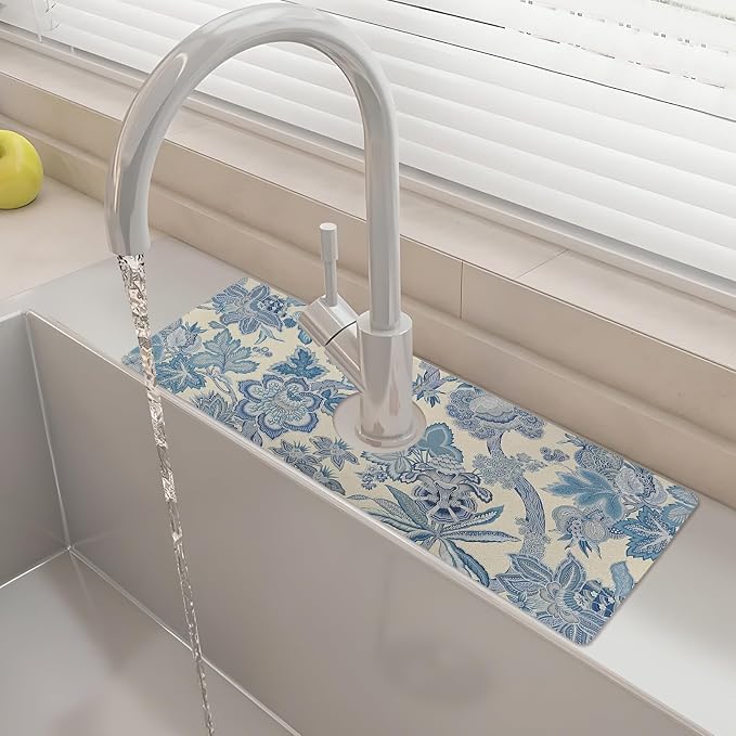 15" X 5.5" Kitchen Sink Splash Guard Faucet Mat Floral Super Absorbent Fast Drying Faucet Guard & Draining Mat Sink Splash Guard Behind Faucet for Kitchen, Bathroom by Unknown