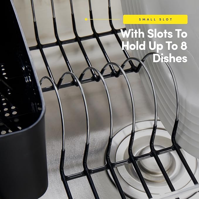 Sweet Home Collection 2 Piece Dish Drying Rack Set Drainer with Utensil Holder Simple Easy to Use Fits in Most Sinks, 14.5" x 13" x 5.25", Black - Image 5