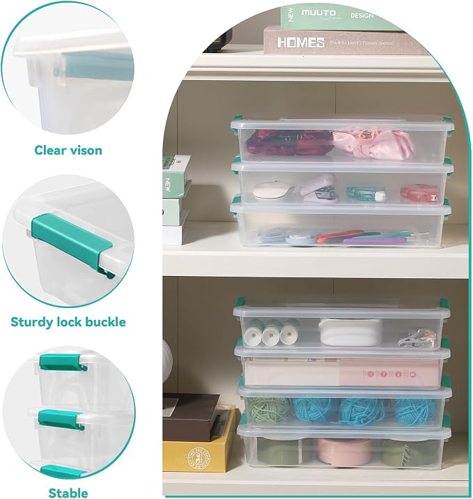 8Pack Storage Box Plastic Storage Bin with Green Lids - Image 4