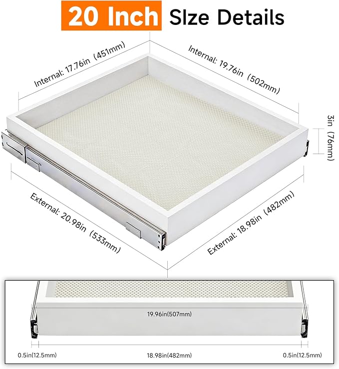 Expandable Pull Out Kitchen Drawer Cabinet organizer, 14"W x 21"D Cabinet Drawer,Soft Close Slide Out Wood Drawer Shelves Storage for Kitchen Heavy-Duty with slide ralis, White - Image 2