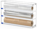 3 In 1 Acrylic Aluminum Foil, Plastic Wrap Organizer with Cutter | Clear Kitchen Storage for Wax Paper Dispenser Holder, For Drawer or Wall Mount, Fits 12 Inch Roll by FUKANG