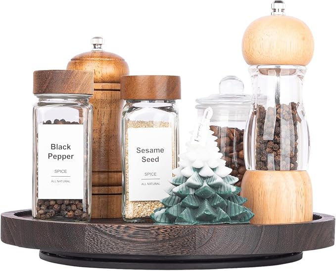 Wood Lazy Susan Turntable Kitchen Decor Round Table Tray, 10" Dark Brown | waterpoof, East clean, Non-slip, Pantry Table Decorative Tray for condiment, spice - Image 3