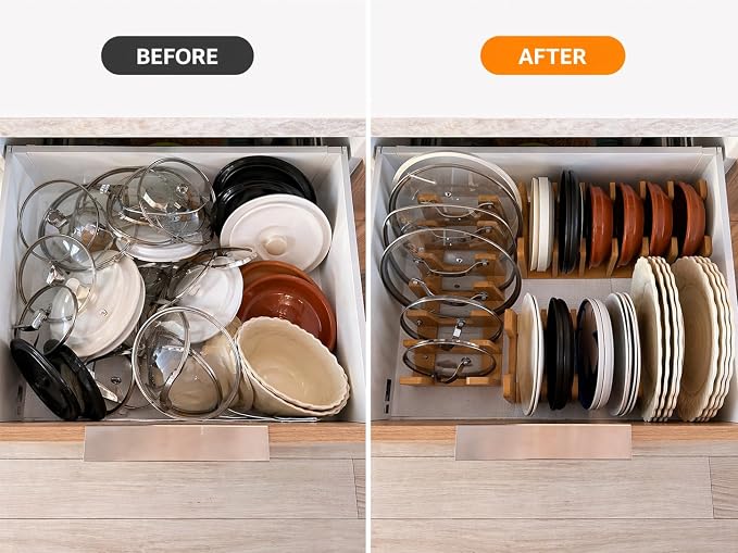 Pot Organizers Inside Cabinet – Pot Lid & Plate Rack for Cabinet, Multi-Use Storage for Lid Organizer Inside Cabinet - Cutting Boards, Baking Sheets & Trays - Fits Under Cabinet or Drawer - Image 4