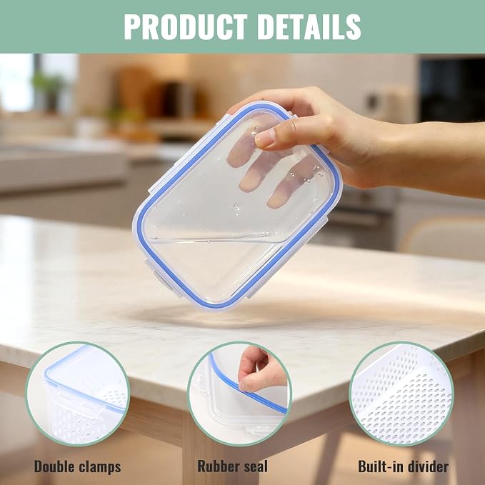3 PCS Fruit Storage Containers for Fridge with Removable Colander | Berry Produce Storage Containers for Fridge with Strainer Lid Leakproof Containers Keep Fruits Vegetables Fresh - Image 4