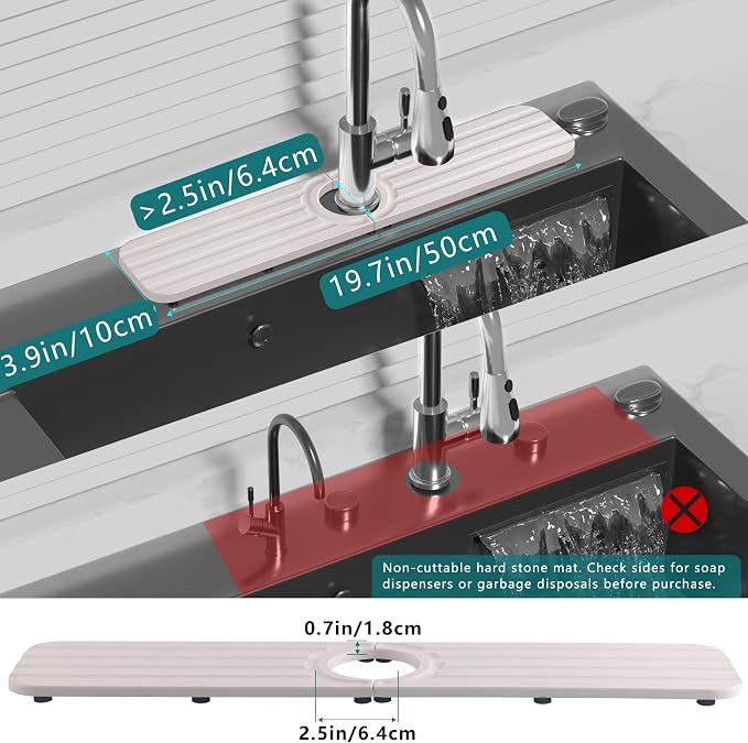 Water Absorbing Stone Kitchen Sink Mat Faucet Splash Guard for Bathroom | Quick Dry, Raised Feet, Diatomaceous Earth, Stone Faucet Mat, Sink Protector for Counter, Sink Accessories, Bathroom Decor - Image 4