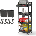 4 Tier Rolling Utility Cart with Drawer,REBECAT Utility Cart Made of Multifunctional Storage Organizer Tool for Kitchen,Bathroom,Living Room,Office(Black) by REBECAT