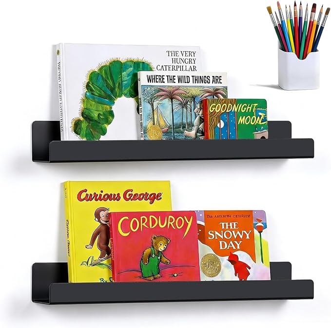 2 Pack 17" Metal Magnetic Bookshelf for Whiteboard, Strong Reusable Magnetic Display Shelf, Holds up to 12 lbs, Storage Organizer for Classroom, Kids Room, Office, Kitchen & Garage by Unknown