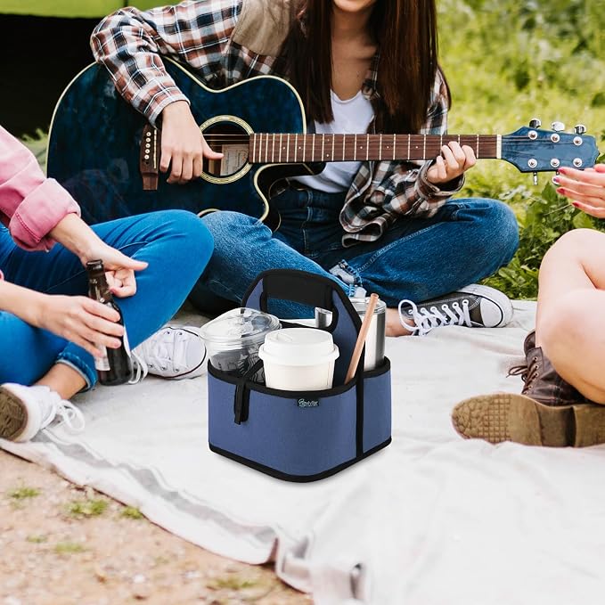 Beautyflier Reusable Insulated Coffee Cup Carrier, Portable Drink Carrier for Delivery, Drink/Cup/Coffee Holder with Handle for Take-Out Coffee (Blue) - Image 4