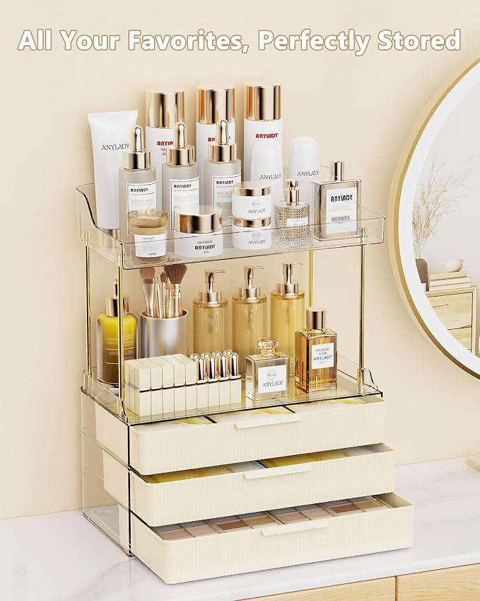 Anylady Bathroom Organizers and Storage, Makeup Organizer (Sturdy Durable Attractive), Ideal for Vanity, Countertop, Counter, Perfume, Skincare, Cabinet, Cosmetic, Dresser Organizer (Cream) - Image 2