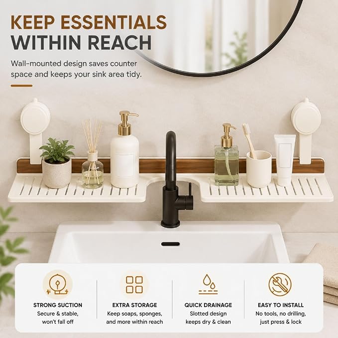 Bathroom Over Sink Shelf, 15.7 Inch No Drill Sink Organizer | Bathroom Counter Storage Rack for Toothbrush, Soap, Skincare and Accessories - Image 5