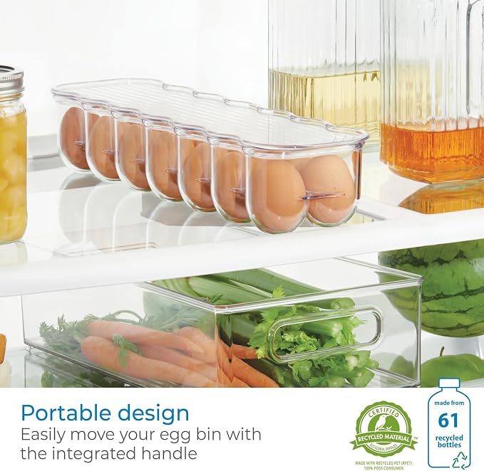 iDesign Plastic Egg Holder for Refrigerator with Handle and Lid, Fridge Storage Organizer for Kitchen, Holds up to 14, 4.25" x 14.5" x 3", Clear - Image 4