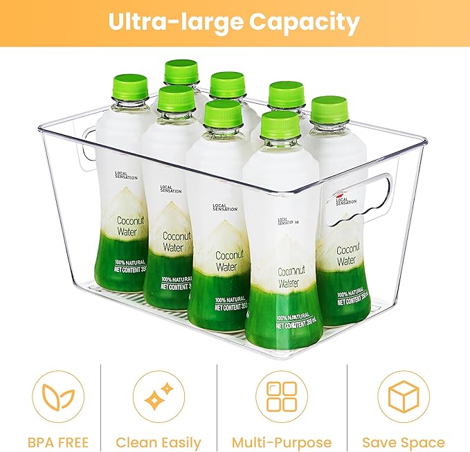 YIHONG Clear Pantry Storage Organizer Bins, 20 Pack Plastic Food Storage Bins with Handle for Kitchen,Refrigerator, Freezer,Cabinet Organization and Storage - Image 6