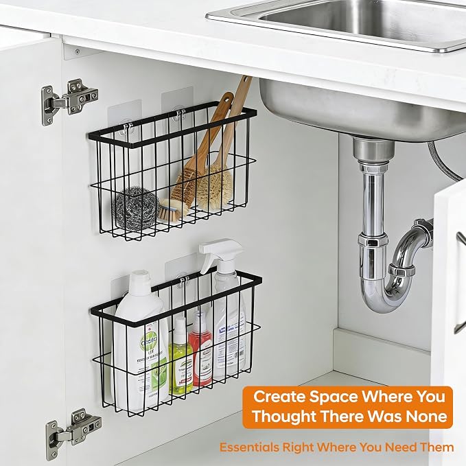 FAMNONE 2-Pack Adhesive Cabinet Door Organizer, 5.9" Inside Cabinet Storage | Lid Organizer for Cabinet, No Drill Wall Mounted Storage Box for Pantry Door, Kitchen & Bathroom Space Saving Organizer - Image 4