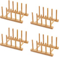Bamboo Dish Drying Rack for Kitchen Counter & Cabinet (4 Slots) | Detachable Dish/Book/Plate/Bowl/Cup/Cutting Board/Pot Lid Organizer for Kitchen, Living Room, Study, Display Cabinet by Oyydecor