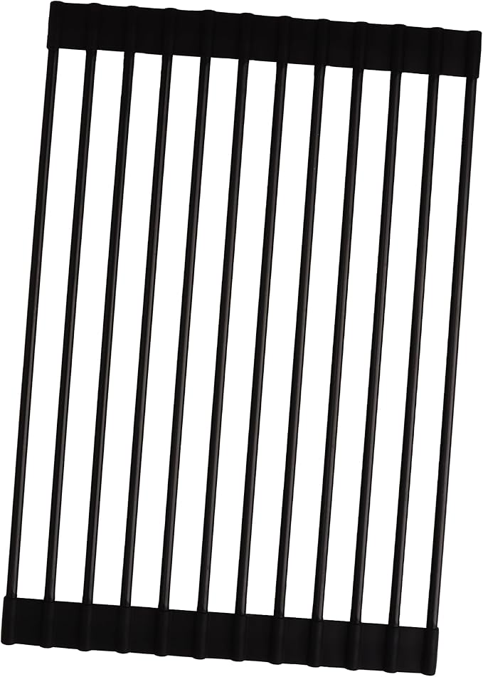 Roll up Dish Drying Rack Silicone Wrapped Stainless Steel 14.5" x 7", Black (M), Over the Sink, Heat Resistant, Foldable by Unknown