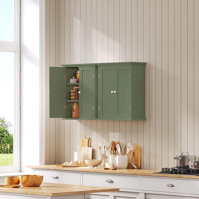 ChooChoo Bathroom Wall Cabinet with 2 Doors, Over The Toilet | 8.8"D x 21.1"W x 24"H, Medicine Cabinet, Adjustable Shelves, Cupboard, Green - Image 4