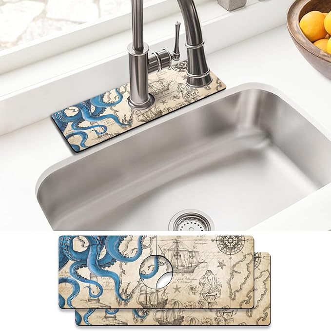 Sink Faucet Absorbing Mat, 2 Pack Drying Mat Around Faucet Sink Splash Guard Behind Faucet Sinkmat For Kitchen Bathroom Island Rv 15 * 5.5 Inch (38 * 14 cm) by BathtubMat