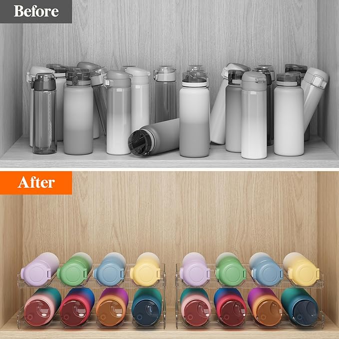Lifewit Stackable Water Bottle Organizer for Cabinet, Plastic Bottle Holder Fits Bottles/Tumblers up to 3.8" Diameter for Pantry/Countertop, 2 Tier Holds 8 Bottles 38 x 20 x 15 cm/15 x 8 x 5.7" - Image 8